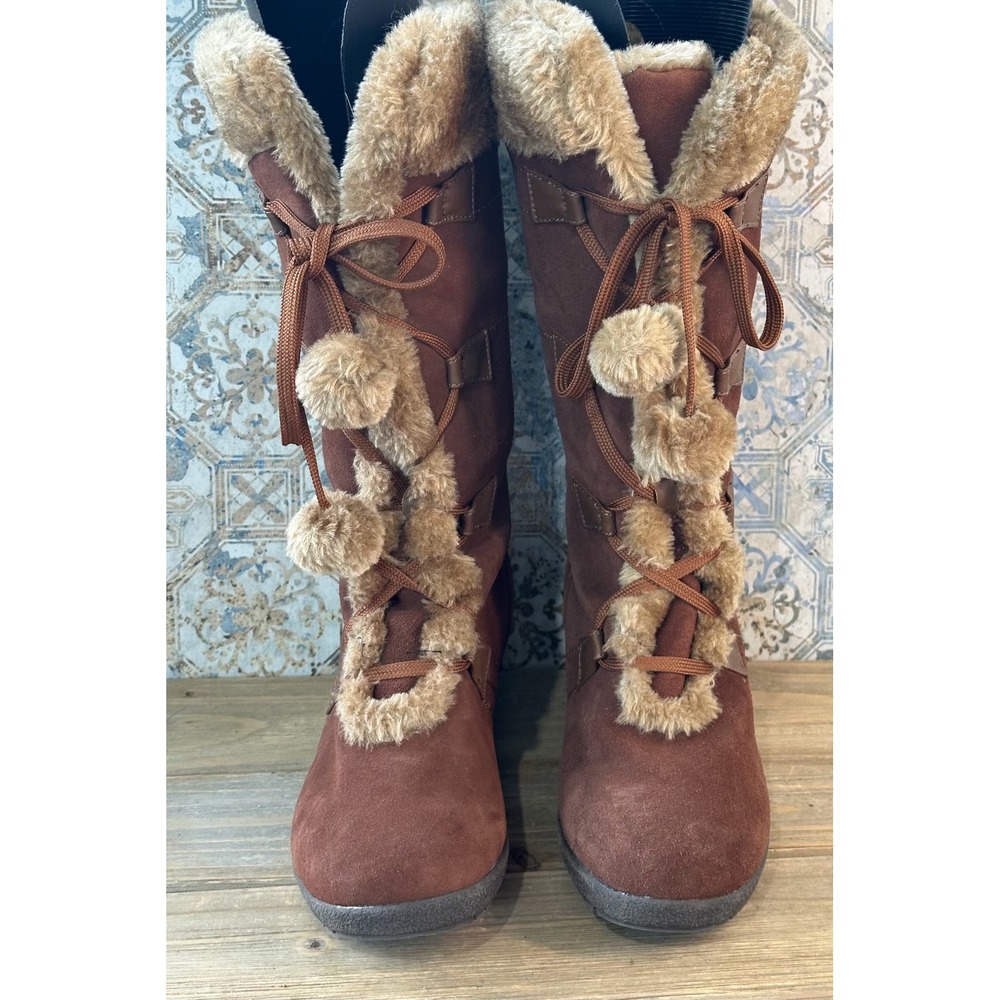 Sporto Winter Boots Faux Fur Trim Leather Womens 8 M Brown Cozy